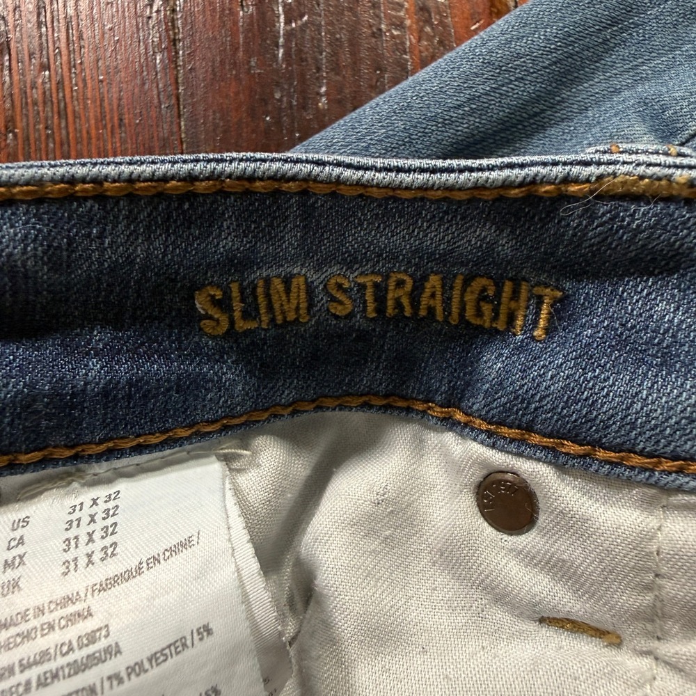 American Eagle Jeans Mens 31x32 Blue Slim Straight Stretch Faded Whiskers - Picture 7 of 10